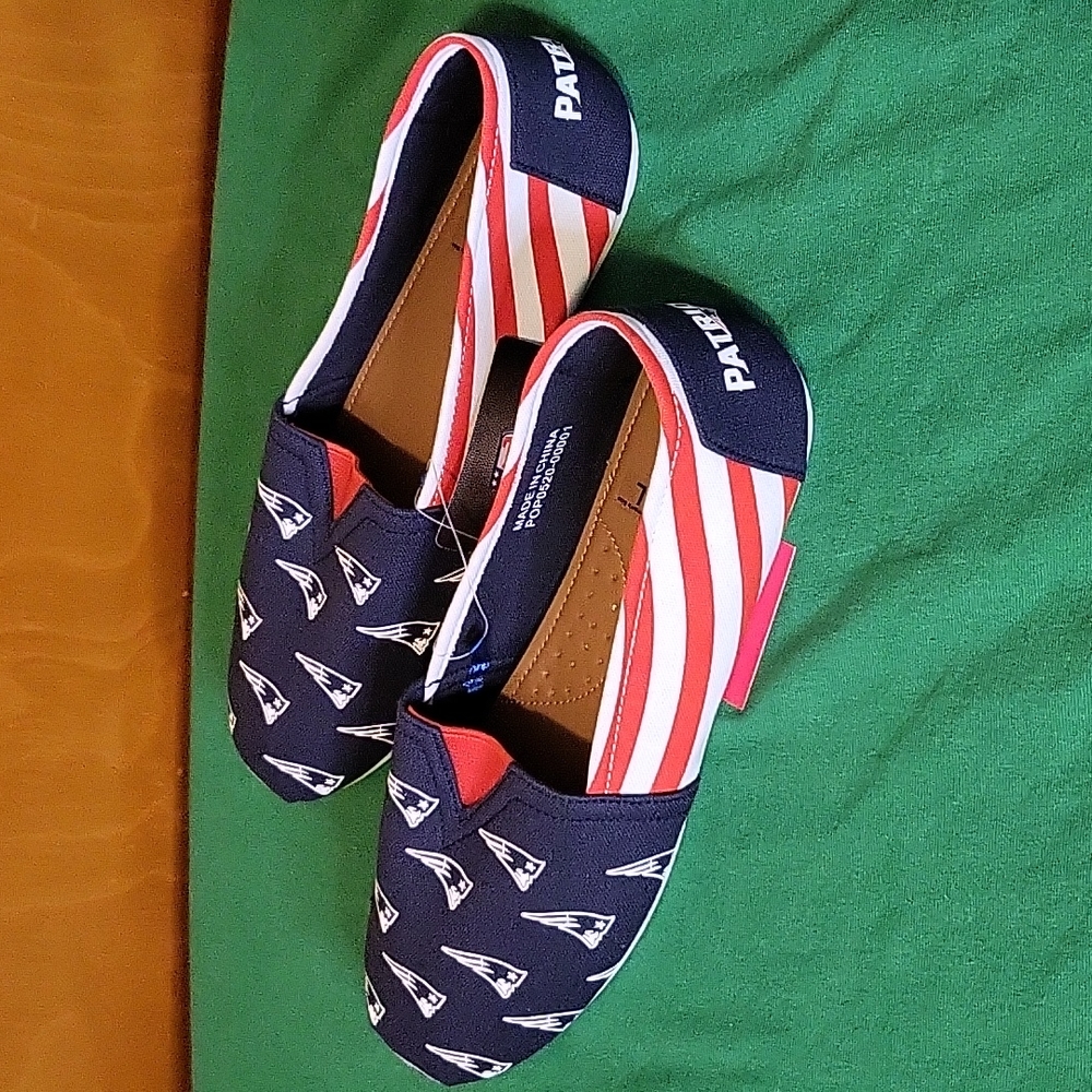 Womens Navy Blue / Red / White New England Patriots Canvas Shoes